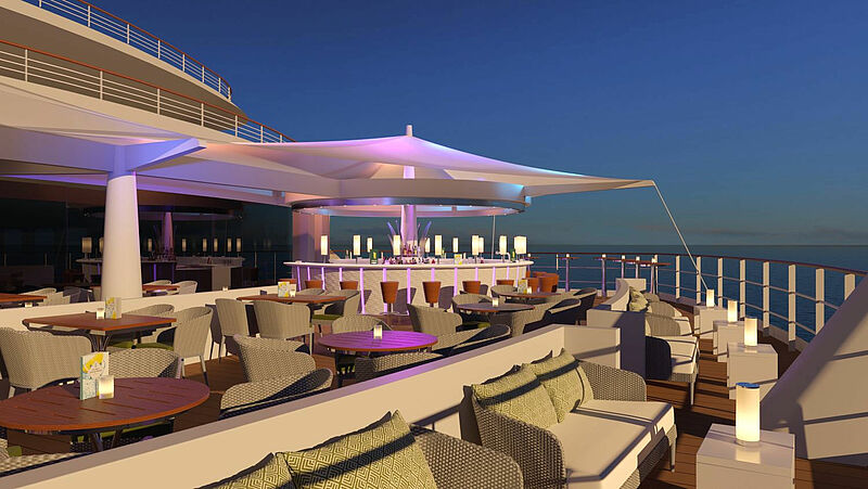 So soll einer der neu gestalteten Außenbereiche an Bord der Aida Diva künftig aussehen. Modell: Aida Cruises