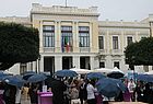Der DRV zeigte sich auch für Regen gut vorbereitet: Tagungspause auf der Piazza Italia