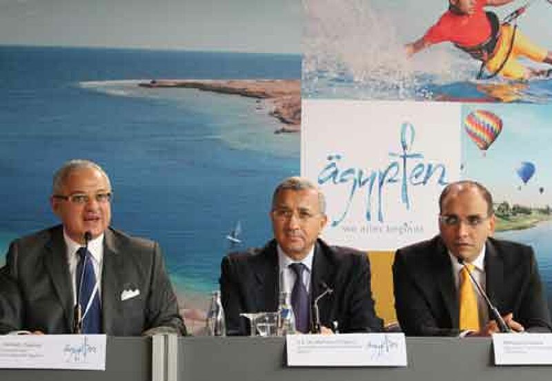 Optimistisch für Ägypten: Tourismusminister Hisham Zaazou (links), Botschafter Mohamed Higazy und Mohamed Gamal, Chef des Fremdenverkehrsamtes in Frankfurt