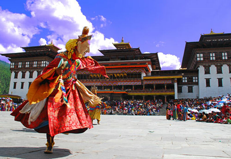 Bei den religiösen Festen in Bhutan geht es farbenfroh zu