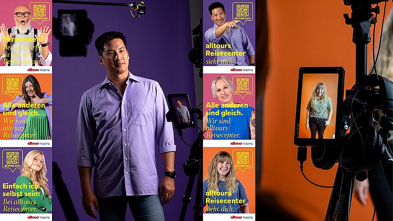 So sehen die neuen Werbemotive aus. In der Mitte posiert Michael Sawang beim Shooting