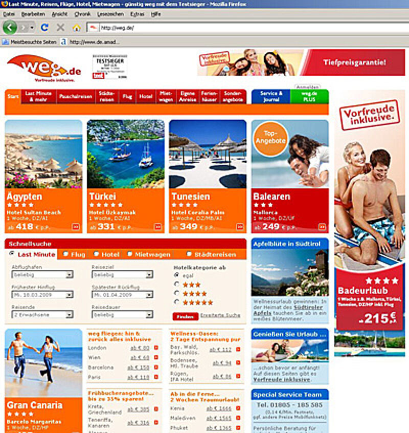 Weg.de setzt bei seinem Buchungsportal künftig mehr auf Qualität als auf den Preis.