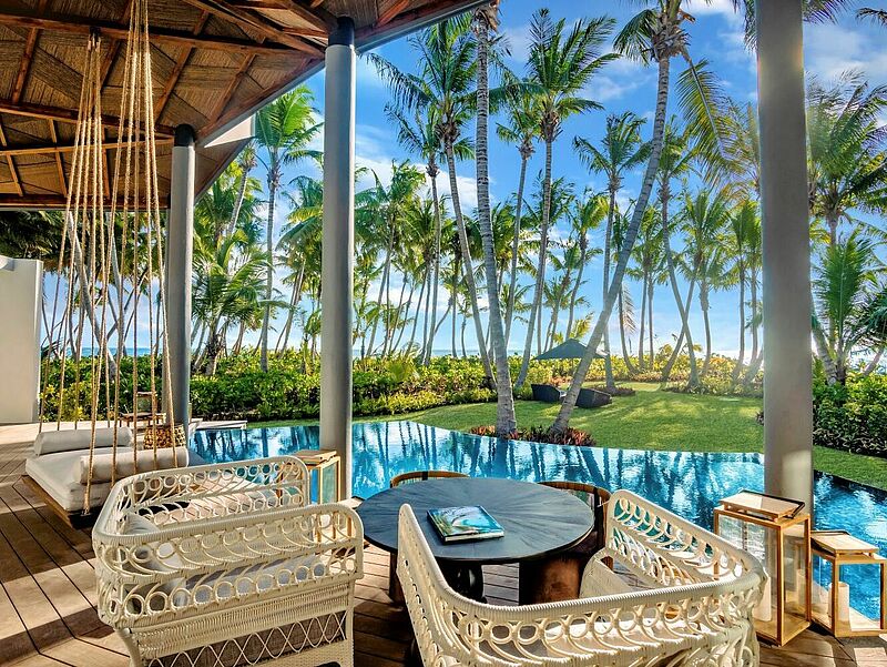 Das neue Waldorf Astoria Seychelles Platte Island bietet 50 Villen mit Pool. Foto: Hilton