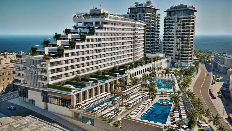 Ein terrassenförmig angelegtes Hotel mit Meerblick auf der Insel Malta