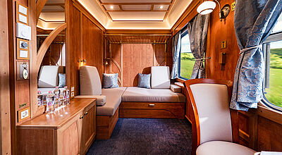 Blick in ein Superior-Deluxe-Abteil des neuen Sonderzuges