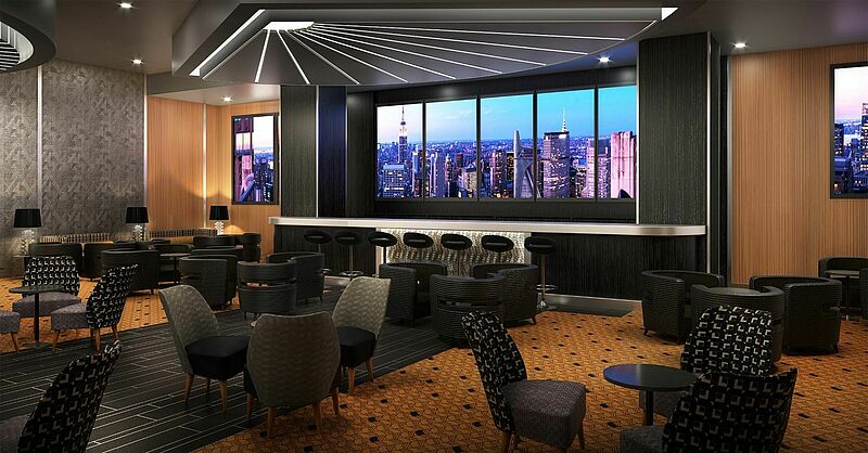 Im neuen Hotel New York bietet ein ein Virtual-Reality-System von der Skyline Bar aus  eine realistische Aussicht auf die Stadt, die niemals schläft
