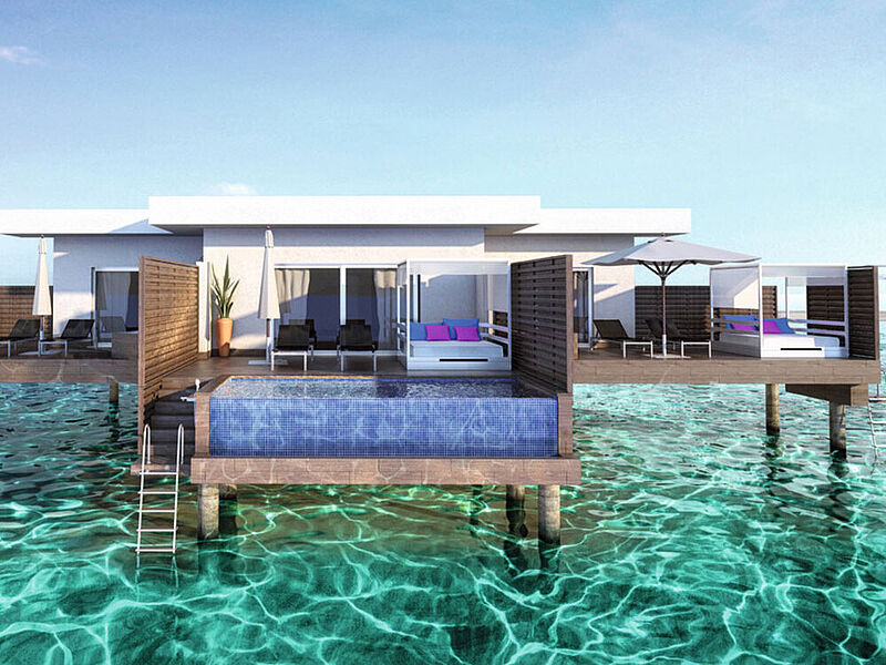 Im Riu Palace Maldivas gibt es auch Overwater-Bungalows mit privatem Pool. Modell: Riu
