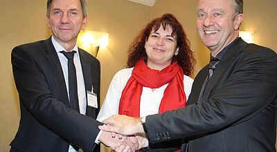 Da waren sie noch ein Trio: Die ASR-Führung mit Norbert Pfefferlein, Anke Budde und Jochen Szech nach ihrer Wahl Ende 2015 in Leipzig