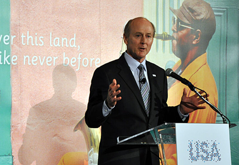 Brand-USA-Chef Jim Evans stellt die erste Marketing-Kampagne der USA auf der Reisemesse Pow Wow in Los Angeles vor