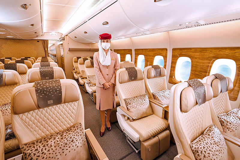 Im edlen Design präsentiert sich die neue Premium Economy von Emirates