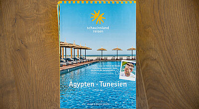 So sieht das Cover des neuen Ägypten-/Tunesien-Katalogs für den Sommer 2024 aus. Foto: Schauinsland-Reisen So sieht das Cover des neuen Ägypten-/Tunesien-Katalogs für den Sommer 2024 aus. Foto: Schauinsland-Reisen