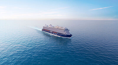 Die Mein Schiff Relax wird am 9. April 2025 in Malaga getauft Kreuzfahrtschiff Mein Schiff Relax auf dem Meer