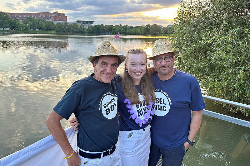 Sie organisierten die Beachparty-Serie 2023 (von links): Alexander Sieland (Suntrips), Vivien Franke und Mario Krug (beide LMX). Foto: mg