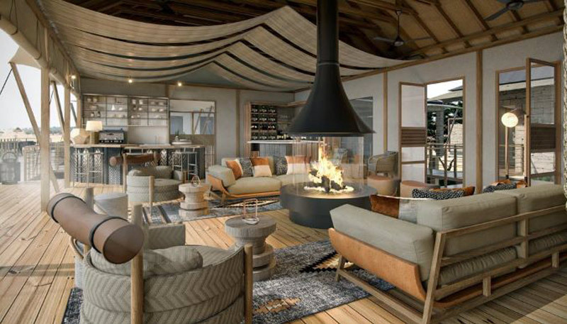 Lounge-Bar in der JW Marriott Masai Mara Lodge in Kenia. Modell: Marriott