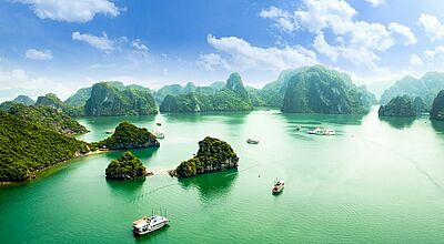 Vietnam-Höhepunkte wie hier die Halong-Bucht sind nun wieder bereisbar
