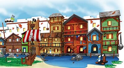 Rund um einen Spielplatz mit Piratenschiff entsteht das neue Familienhotel im Legoland