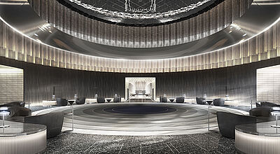 Die Welcome Area „The Platz“ soll das Herz der Steigenberger Porsche Design Hotels werden