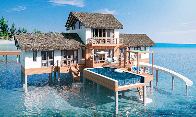 Zur Top-Kategorie des Resorts gehören Villen mit eigenem Pool und Rutsche ins Meer
