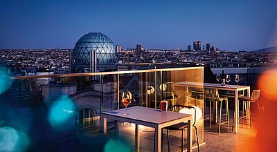 Blick über die Rooftop-Bar im neuen Jaz in the City Vienna