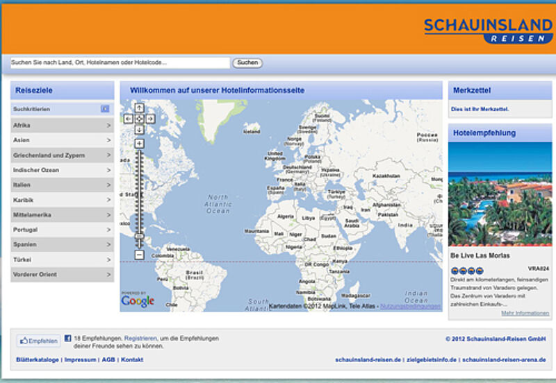 So sieht die Startseite der neuen Hotelinformationsseite von Schauinsland aus