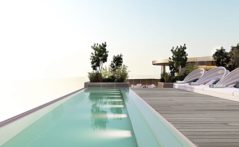 Highlight des neuen The One Barcelona ist die Dachterrasse mit Pool