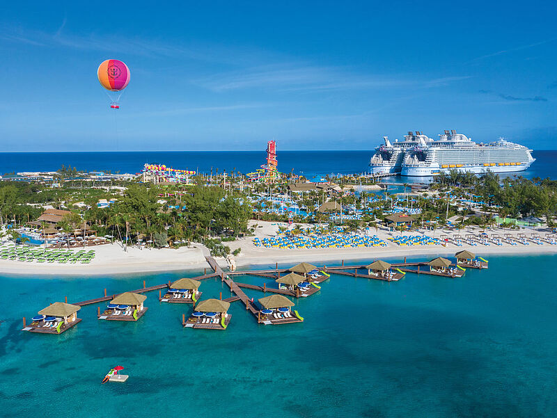 Fester Anlaufhafen in der Karibik: die Reederei-eigene Bahamasinsel Coco Cay. Foto: Royal Caribbean International