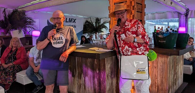 Die Gastgeber der LMX-Beachpartys: Vertriebschef Chef Mario Krug und Moderator Mike Michaelis