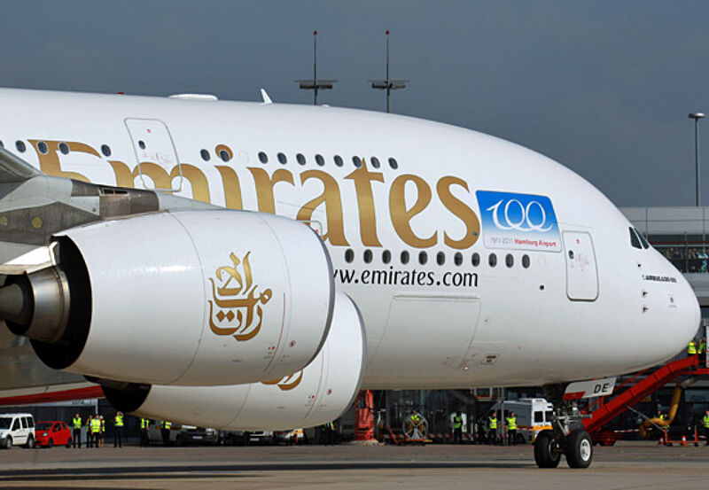 Ein Airbus A380 von Emirates am Hamburger Flughafen – ab Herbst wird die Hansestadt täglich von dem Riesen-Jet angesteuert