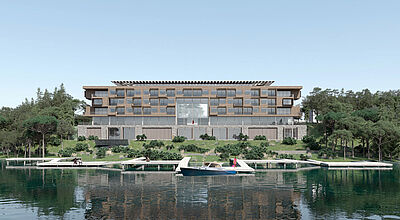 Der Baubeginn des Seehotels ist für Frühjahr 2020 geplant. Modell: Seelandhaus GmbH