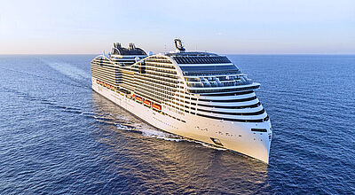 Die Reederei hat aktuell 23 Schiffe im Verkauf – im Bild die MSC World Europa Kreuzfahrtschiff MSC World Europa auf dem Meer