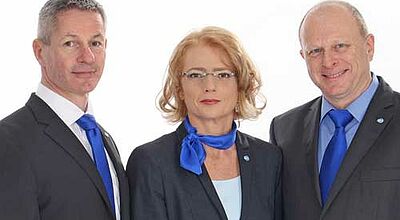 Das neue Führungstrio von MDT: Ralph Michaelsen (links), Kristina Düring und <br> Helmut Deininger