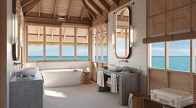 Die Overwater-Villa im Barcelo Whale Lagoon Maldives ist mit einem großzügigen Badezimmer ausgestattet