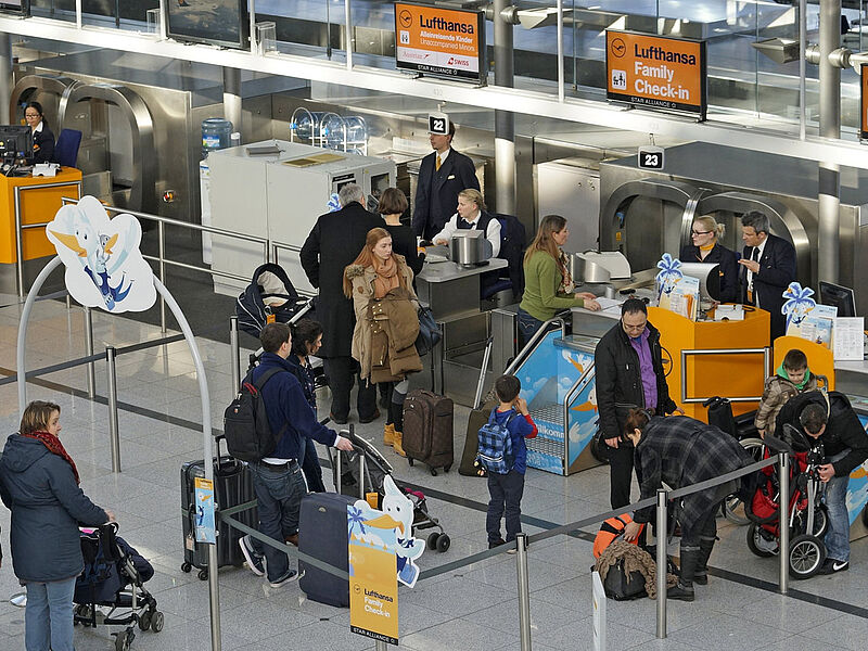 „Pay-as-you-check-in“: Dies schlägt der VDR als Alternative zur Insolvenzversicherung für Airlines vor. Foto: Flughafen München