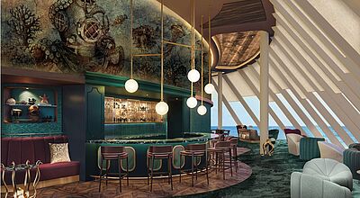 Neu: die „Captain’s Bar“ am Bug auf Deck 16 dunkelgrüne Bar
