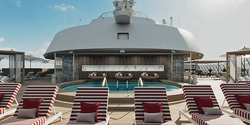 Die Celebrity Beyond geht Ende April in Dienst und kreuzt in ihrer ersten Sommersaison im Mittelmeer. Modell: Celebrity Cruises