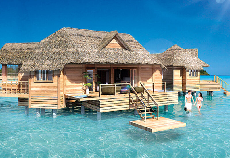 Innen Glasboden, außen Badewanne und Hängematte: Im Sandals Royal Caribbean Montego Bay auf Jamaika werden fünf Over-Water-Villen gebaut