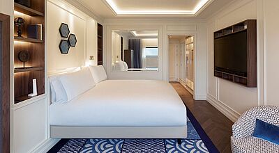 Eines der Zimmer im neuen Sofitel Barcelona Skipper. Foto: Accor