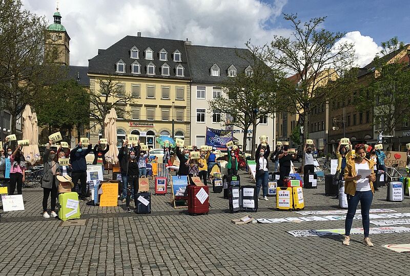 Die Demos der Reisebüros werden auch im Mai fortgesetzt – hier ein Foto von der Aktion am vergangenen Mittwoch in Schweinfurt