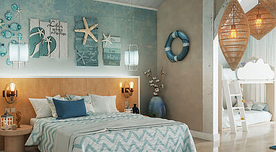 Die neuen Bungalow-Familienzimmer verfügen über einen separaten Schlafbereich mit Hochbett, der durch eine Schiebetür abgetrennt werden kann