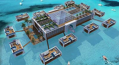 Das Kempinski Floating Palace entsteht vor der Küste Dubais. Modell: Kempinski Hotels Das Kempinski Floating Palace entsteht vor der Küste Dubais. Modell: Kempinski Hotels