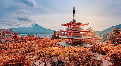 Chureito-Pagode und Mt.Fuji bei Sonnenuntergang