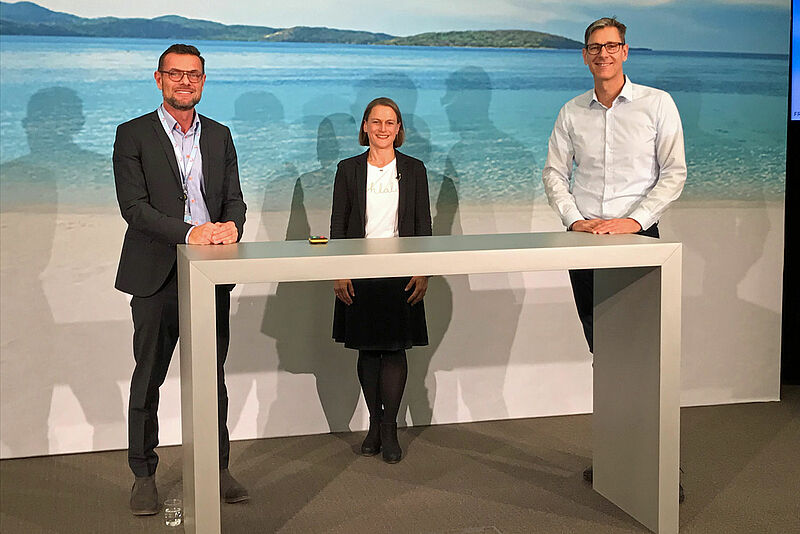 Präsentierten sich den Franchisern per Live-Stream (von links): TUI-Vertriebschef Hubert Kluske, Nadine Merzdorf (Key Account) und Franchise-Chef Peter Wittmann