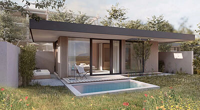 Das Bergeblick bietet drei so genannte Lodges mit privatem Pool