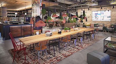 Co-Working-Bereich im Moxy Cologne Muelheim. Foto: Moxy Co-Working-Bereich im Moxy Cologne Muelheim. Foto: Moxy