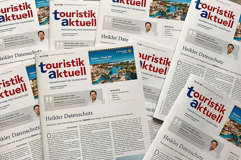 touristik aktuell ist als Print-Heft und E-Paper zu lesen. Top-Thema der neuen Ausgabe: Datenschutz im Reisebüro. Foto: mg