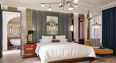 Den Glanz der siebziger Jahre spiegeln die Zimmer des W Rome wider