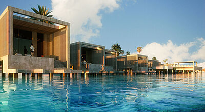 Banyan Tree plant auf der Bahamasinsel Bimini ein Resort mit Overwater-Villen. Modell: Banyan Tree