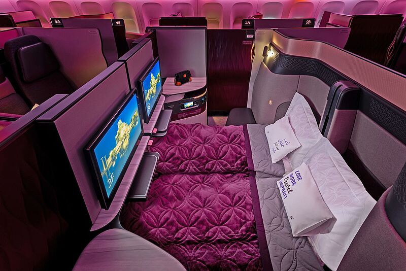 Vorbild für neue Suiten-Konzepte: Die vor einigen Jahren eingeführte „QSuite“ von Qatar Airways. Foto: Qatar Airways