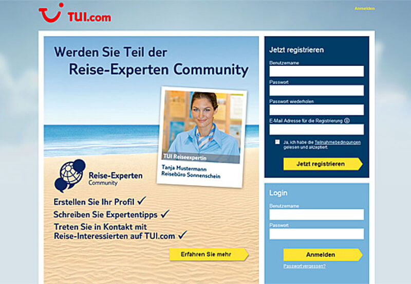 Soll vorerst nur bis 31. Oktober kostenlos sein: die neue Reiseexperten-Community auf TUI.com