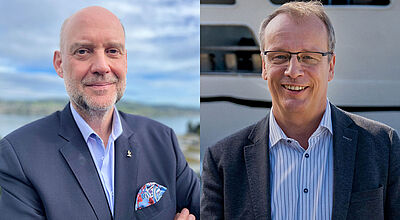 Michael Ungerer (links) wird Vorsitzender des Beirats der Arosa Flussschiff GmbH, Jörg Eichler gibt seinen Posten als Geschäftsführer auf Porträts von Michael Ungerer und Jörg Eichler